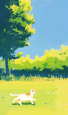 JPG 나무 일러스트 하늘 잔디 초원 사람없음 걷기 고양이 봄풍경 감성 국내일러스트 AI일러스트 AI콘텐츠 식물 컨셉 포유류 모션 풍경 반려동물 봄 파일형식