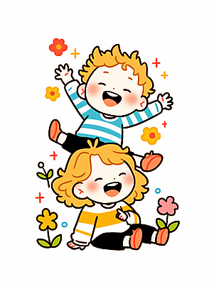 JPG 여자 남자 꽃 행복 어린이 잎 일러스트 놀이 웃음 앉기 소녀 소년 두명 반짝임 노란색 귀여움 점프 만세 가리킴 어린이만 일러캐릭터 AI일러스트 AI콘텐츠 식물 캐릭터 감정 컬러 컨셉 모션 표정 사람 손짓 파일형식