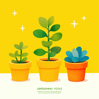 JPG 식물 화분 일러스트 사람없음 반짝임 노란색 풀잎 원예 국내일러스트 AI일러스트 AI콘텐츠 컬러 잎 모션 취미 풀_식물 파일형식