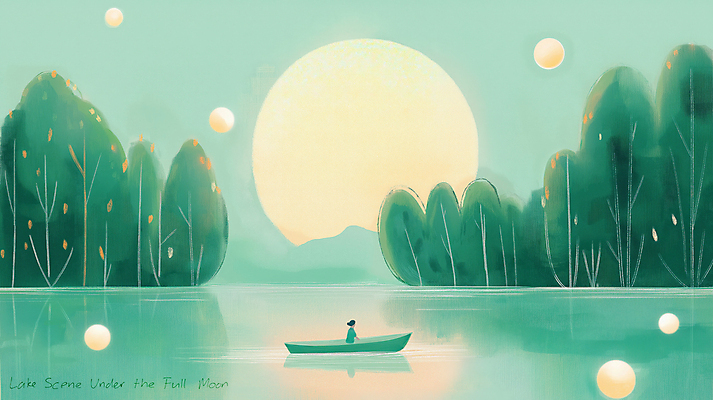 JPG 나무 여자 호수 야경 일러스트 자연 밤하늘 한명 성인 빛 반사 고요 봄풍경 보름달 달빛 감성 선박 몽환 성인여자한명만 국내일러스트 AI일러스트 AI콘텐츠 식물 1 컨셉 수상교통 하늘 사람 풍경 봄 달 야간 생태계 여자한명만 성인여자만 파일형식 풍경_경치