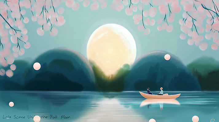 JPG 남자 호수 야경 일러스트 자연 밤하늘 산 성인 두명 빛 반사 고요 봄풍경 보름달 벚나무 달빛 감성 선박 몽환 성인남자만 국내일러스트 AI일러스트 AI콘텐츠 나무 컨셉 수상교통 하늘 사람 풍경 봄 벚꽃 달 야간 생태계 남자만 성인만 파일형식 풍경_경치