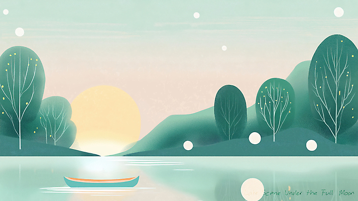 JPG 나무 호수 야경 일러스트 자연 밤하늘 산 사람없음 빛 고요 봄풍경 보름달 달빛 감성 선박 몽환 국내일러스트 AI일러스트 AI콘텐츠 식물 컨셉 수상교통 하늘 풍경 봄 달 야간 생태계 파일형식 풍경_경치