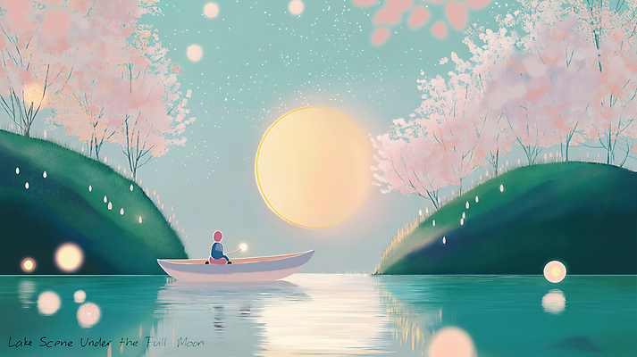 JPG 남자 호수 야경 일러스트 자연 밤하늘 산 한명 성인 빛 반사 고요 봄풍경 보름달 벚나무 달빛 감성 선박 몽환 성인남자한명만 국내일러스트 AI일러스트 AI콘텐츠 나무 1 컨셉 수상교통 하늘 사람 풍경 봄 벚꽃 달 야간 생태계 남자한명만 성인남자만 파일형식 풍경_경치