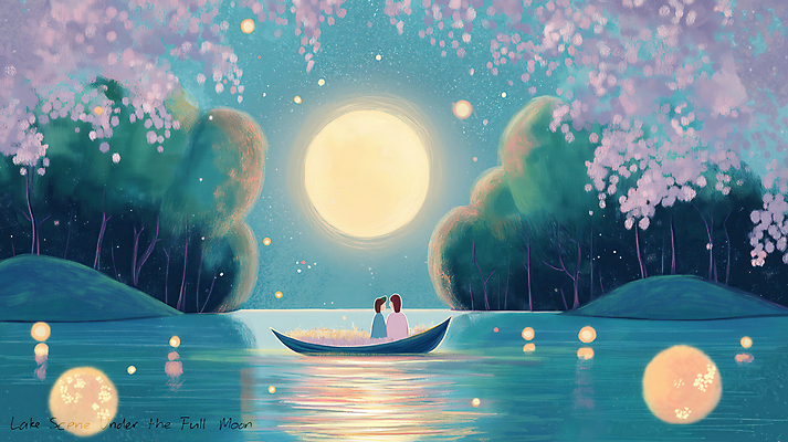 JPG 커플 여자 남자 호수 야경 일러스트 자연 밤하늘 성인 두명 빛 고요 봄풍경 보름달 벚나무 달빛 감성 선박 몽환 성인만 국내일러스트 AI일러스트 AI콘텐츠 나무 컨셉 수상교통 관계 하늘 사람 풍경 봄 벚꽃 달 야간 생태계 파일형식 풍경_경치