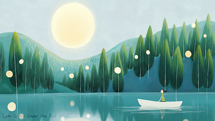 JPG 나무 여자 호수 야경 일러스트 자연 밤하늘 산 한명 성인 빛 반사 고요 봄풍경 보름달 달빛 감성 선박 몽환 성인여자한명만 국내일러스트 AI일러스트 AI콘텐츠 식물 1 컨셉 수상교통 하늘 사람 풍경 봄 달 야간 생태계 여자한명만 성인여자만 파일형식 풍경_경치