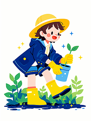 JPG 전신 모자 남자 화분 어린이 장갑 일러스트 부츠 한명 미소 들기 소년 파란색 반짝임 자연보호 그린캠페인 풀잎 식목일 소년한명만 국내일러스트 AI일러스트 AI콘텐츠 1 잡화 기념일 캠페인 컬러 신발 잎 모션 자연 표정 사람 풀_식물 보호 남자한명만 소년만 파일형식