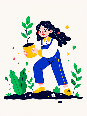 JPG 전신 여자 꽃 화분 어린이 일러스트 한명 미소 들기 소녀 파란색 반짝임 자연보호 그린캠페인 풀잎 식목일 소녀한명만 국내일러스트 AI일러스트 AI콘텐츠 식물 1 기념일 캠페인 컬러 잎 모션 자연 표정 사람 풀_식물 보호 여자한명만 소녀만 파일형식