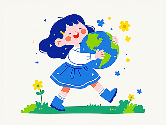 JPG 전신 여자 꽃 지구 어린이 일러스트 안기 한명 미소 소녀 잔디 파란색 걷기 자연보호 그린캠페인 풀잎 식목일 소녀한명만 국내일러스트 AI일러스트 AI콘텐츠 식물 1 기념일 캠페인 컬러 잎 모션 자연 표정 사람 풀_식물 보호 여자한명만 소녀만 파일형식