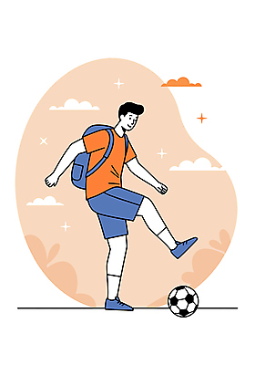 전신 PSD 구름 남자 남학생 대학생 스포츠 일러스트 축구공 한명 미소 성인 반짝임 운동 축구 주황색 신학기 백팩 공차기 성인남자한명만 국내일러스트 자연요소 1 학생 컬러 가방 공 축구용품 모션 표정 건강 사람 구기 남자한명만 성인남자만 파일형식