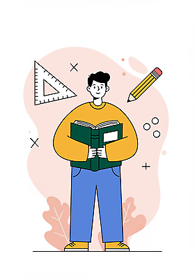 전신 PSD 남자 남학생 대학생 분홍색 일러스트 안기 한명 서기 미소 성인 책 연필 신학기 삼각자 성인남자한명만 국내일러스트 1 학생 컬러 모션 학용품 표정 자 사람 필기구 남자한명만 성인남자만 파일형식