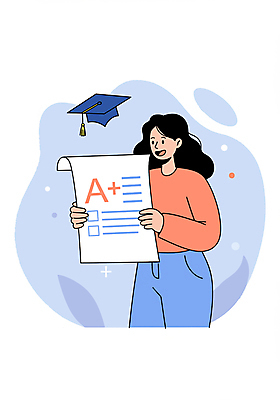 PSD 여학생 여자 대학생 일러스트 학사모 한명 미소 들기 성인 파란색 신학기 에이플러스 성적표 성인여자한명만 국내일러스트 모자_잡화 1 학생 컬러 졸업 모션 표정 사람 점수 여자한명만 성인여자만 파일형식