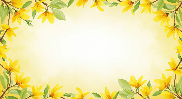 JPG 일러스트 수채화 프레임 사람없음 노란색 봄 나뭇가지 풀잎 개나리 번짐 카피스페이스 국내일러스트 AI일러스트 AI콘텐츠 나무 계절 꽃 컬러 잎 공백 풀_식물 파일형식 효과
