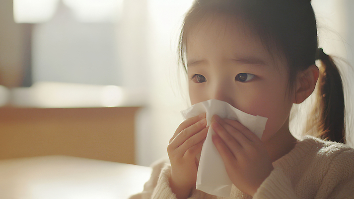 JPG 편집이미지 여자 얼굴 어린이 한명 소녀 찡그림 화장지 감기 의료성형뷰티 소녀한명만 코풀기 편집실사 AI인물포토 AI콘텐츠 1 모션 표정 사람 신체부위 질병 CG 여자한명만 소녀만 파일형식 AI포토