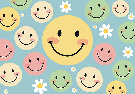 꽃 행복 스티커 패턴 일러스트 미소 사람없음 심플 이모지 국내일러스트 AI파일 식물 감정 무늬 표정 파일형식 벡터