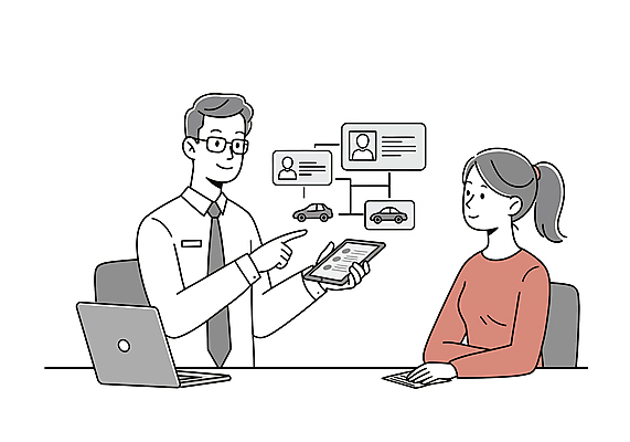 여자 남자 일러스트 자동차 사람모양 설명 미소 들기 앉기 정장 성인 두명 노트북 태블릿 가리킴 직장인 자동차보험 성인만 국내일러스트 AI파일 모양 직업 옷 육상교통 모션 표정 사람 손짓 전자제품 스마트기기 보험 파일형식 벡터