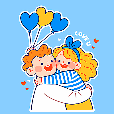 여자 남자 행복 어린이 일러스트 가족 포옹 사랑 미소 소녀 상반신 성인 두명 파란색 잡기 머리띠 어린이날 가정의달 하트풍선 일러캐릭터 AI파일 캐릭터 기념일 감정 컬러 장신구 관계 안기 모션 표정 사람 하트 5월 풍선 파일형식 벡터