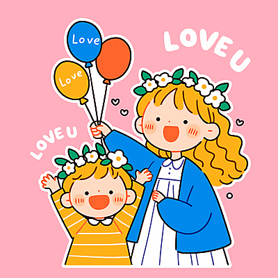 여자 남자 행복 어린이 분홍색 일러스트 가족 사랑 미소 소년 상반신 성인 두명 손들기 화관 만세 하트 잡기 어린이날 가정의달 풍선 일러캐릭터 AI파일 모양 캐릭터 기념일 꽃 감정 컬러 관계 모션 표정 사람 5월 파일형식 벡터