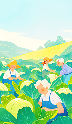 JPG 여자 할아버지 노년 남자 할머니 밭 일러스트 자연 산 풍경 여러명 초록색 햇빛 앞치마 수확 농촌 작업 농부 밀짚모자 양배추 노인만 국내일러스트 AI일러스트 AI콘텐츠 직업 모자_잡화 컬러 다수 농업 채소 사람 성인 태양 시골 생태계 성인만 파일형식