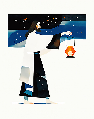 JPG 전신 남자 기독교 일러스트 밤하늘 한명 들기 성인 빛 평화 걷기 눈감음 고요 등불 예수 성인남자한명만 국내일러스트 AI일러스트 AI콘텐츠 1 종교 컨셉 모션 하늘 조명 사람 신_종교 야간 남자한명만 성인남자만 파일형식