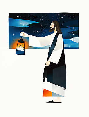 JPG 전신 남자 기독교 일러스트 밤하늘 한명 들기 성인 빛 반짝임 평화 눈감음 고요 등불 예수 성인남자한명만 국내일러스트 AI일러스트 AI콘텐츠 1 종교 컨셉 모션 하늘 조명 사람 신_종교 야간 남자한명만 성인남자만 파일형식