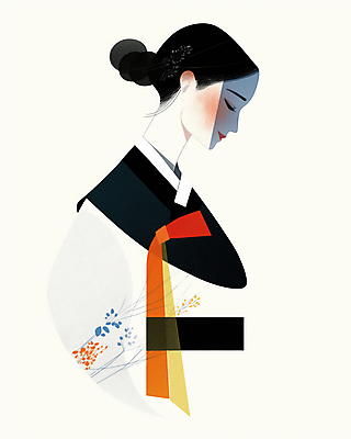 JPG 한국전통 디자인 여자 패션 예술 잎 일러스트 추상 한명 미소 상반신 성인 모던 여자한복 성인여자한명만 국내일러스트 AI일러스트 AI콘텐츠 식물 1 전통 무늬 한국 표정 사람 한복 여자한명만 성인여자만 파일형식