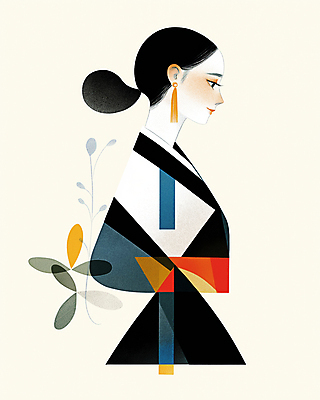 JPG 한국전통 디자인 여자 패션 예술 일러스트 추상 한명 미소 상반신 성인 귀걸이 모던 여자한복 성인여자한명만 국내일러스트 AI일러스트 AI콘텐츠 1 전통 무늬 장신구 한국 표정 사람 한복 여자한명만 성인여자만 파일형식