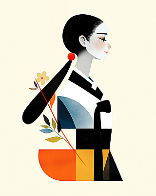 JPG 한국전통 디자인 여자 패션 꽃 예술 잎 일러스트 추상 한명 미소 상반신 성인 모던 여자한복 성인여자한명만 국내일러스트 AI일러스트 AI콘텐츠 식물 1 전통 무늬 한국 표정 사람 한복 여자한명만 성인여자만 파일형식