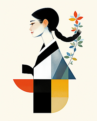 JPG 한국전통 디자인 여자 패션 예술 일러스트 추상 한명 미소 상반신 성인 모던 여자한복 성인여자한명만 국내일러스트 AI일러스트 AI콘텐츠 1 전통 무늬 한국 표정 사람 한복 여자한명만 성인여자만 파일형식