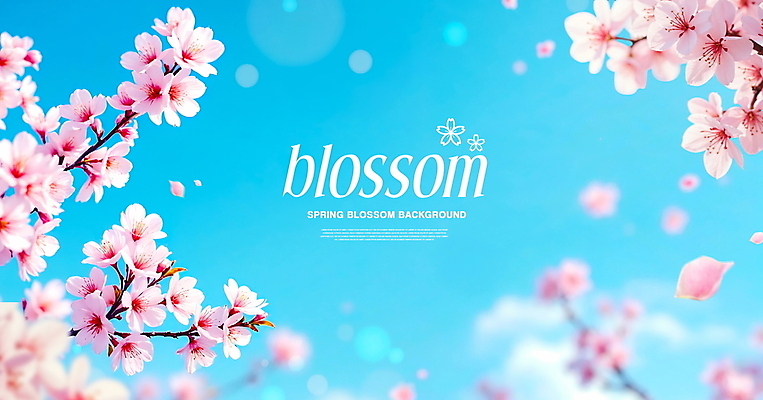 PSD 편집이미지 꽃잎 백그라운드 하늘 사람없음 파란색 봄풍경 벚꽃 보케 이미지편집 꽃 컬러 풍경 봄 파일형식