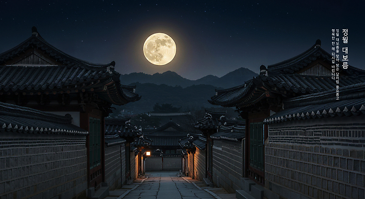 PSD 편집이미지 새해 산 한옥 기와집 사람없음 빛 보름달 달 야간 디지털합성 소원 정월대보름 이미지편집 자연요소 한국전통 명절 고건축 파일형식