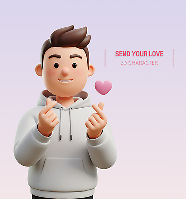 PSD 편집이미지 남자 3D캐릭터 사랑 한명 상반신 성인 3D 하트 연보라색 후드티 손하트 성인남자한명만 편집3D 모양 캐릭터 1 감정 티셔츠 사람 손짓 보라색 디지털합성 남자한명만 성인남자만 파일형식