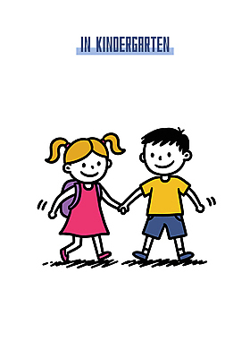 전신 여자 남자 어린이 일러스트 소녀 소년 두명 걷기 손잡기 유치원 유치원생 낙서 유치원생라이프 유치원가방 어린이만 국내일러스트 AI파일 라이프스타일 교육 가방 모션 사람 파일형식 벡터