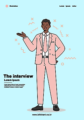 전신 남자 분홍색 허리손 하늘색 일러스트 비즈니스 한명 서기 정장 성인 가리킴 인터뷰 성인남자한명만 국내일러스트 AI파일 1 옷 컬러 포즈 모션 사람 손짓 파란색 남자한명만 성인남자만 파일형식 벡터