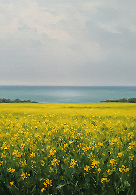 JPG 편집이미지 바다 자연 하늘 사람없음 야외 봄풍경 그림 질감 유채밭 유화 유화물감 편집실사 밭 미술 풍경 물감 봄 CG 유채 생태계 파일형식