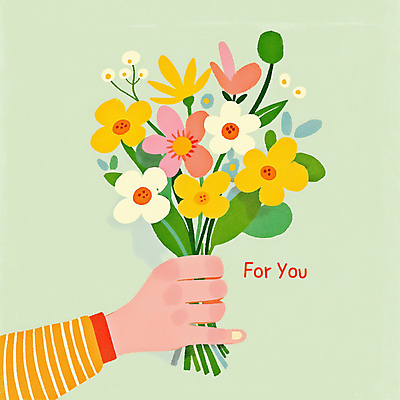 JPG 손 꽃다발 일러스트 봄꽃 선물 들기 신체부위 연두색 심플 부드러움 국내일러스트 AI일러스트 AI콘텐츠 꽃 모션 사람 초록색 봄 감각 파일형식