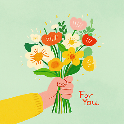 JPG 손 꽃다발 일러스트 봄꽃 선물 들기 신체부위 연두색 심플 부드러움 국내일러스트 AI일러스트 AI콘텐츠 꽃 모션 사람 초록색 봄 감각 파일형식