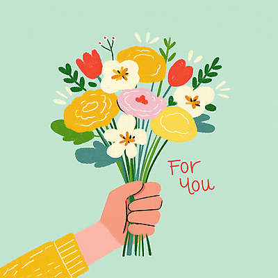 JPG 손 꽃다발 일러스트 봄꽃 선물 들기 신체부위 연두색 심플 부드러움 국내일러스트 AI일러스트 AI콘텐츠 꽃 모션 사람 초록색 봄 감각 파일형식