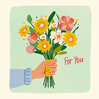 JPG 손 꽃다발 일러스트 봄꽃 선물 들기 신체부위 연두색 심플 부드러움 국내일러스트 AI일러스트 AI콘텐츠 꽃 모션 사람 초록색 봄 감각 파일형식