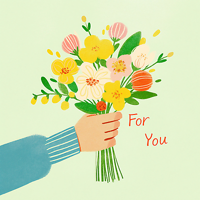 JPG 손 꽃다발 일러스트 봄꽃 선물 들기 신체부위 연두색 심플 부드러움 국내일러스트 AI일러스트 AI콘텐츠 꽃 모션 사람 초록색 봄 감각 파일형식
