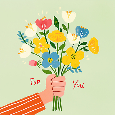 JPG 손 꽃다발 일러스트 봄꽃 선물 들기 신체부위 연두색 심플 부드러움 국내일러스트 AI일러스트 AI콘텐츠 꽃 모션 사람 초록색 봄 감각 파일형식