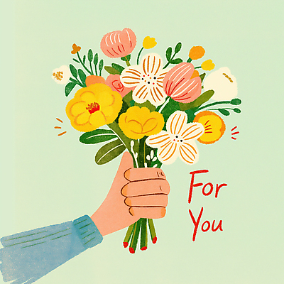 JPG 손 꽃다발 일러스트 봄꽃 선물 들기 신체부위 연두색 심플 부드러움 국내일러스트 AI일러스트 AI콘텐츠 꽃 모션 사람 초록색 봄 감각 파일형식