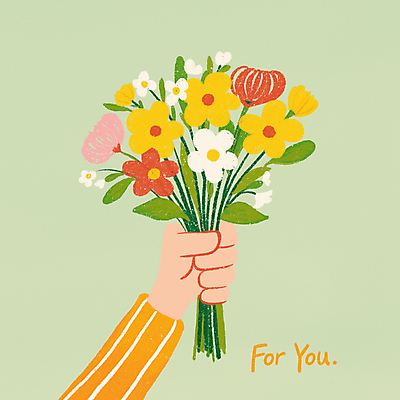 JPG 손 꽃다발 일러스트 봄꽃 선물 들기 신체부위 연두색 심플 부드러움 국내일러스트 AI일러스트 AI콘텐츠 꽃 모션 사람 초록색 봄 감각 파일형식