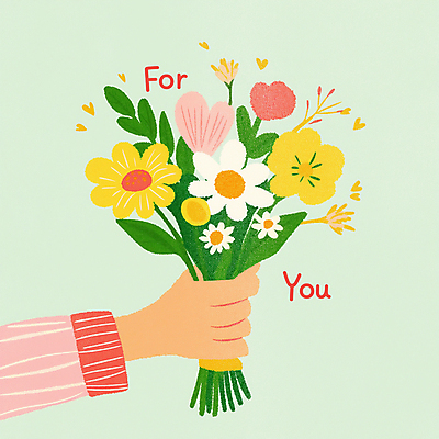 JPG 손 꽃다발 일러스트 봄꽃 선물 들기 신체부위 연두색 심플 부드러움 국내일러스트 AI일러스트 AI콘텐츠 꽃 모션 사람 초록색 봄 감각 파일형식