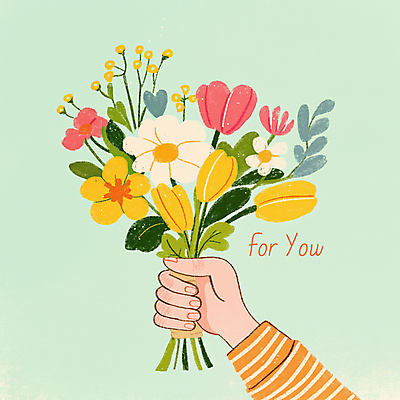 JPG 손 꽃다발 일러스트 봄꽃 선물 들기 신체부위 연두색 심플 부드러움 국내일러스트 AI일러스트 AI콘텐츠 꽃 모션 사람 초록색 봄 감각 파일형식