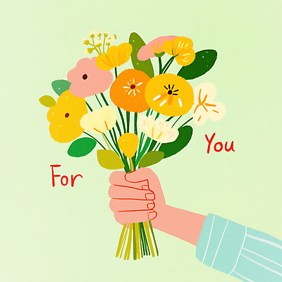 JPG 손 꽃다발 일러스트 봄꽃 선물 들기 신체부위 연두색 심플 부드러움 국내일러스트 AI일러스트 AI콘텐츠 꽃 모션 사람 초록색 봄 감각 파일형식