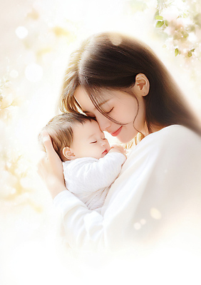 JPG 편집이미지 여자 꽃 행복 잎 가족 안기 엄마 사랑 미소 성인 두명 눈감음 육아 아기 잠 보케 모성애 교감 의료성형뷰티 편집실사 AI인물포토 AI콘텐츠 식물 감정 관계 모션 표정 사람 CG 파일형식 AI포토