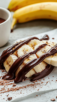 JPG 편집이미지 접시 과일 디저트 바나나 사람없음 초콜릿 달콤 초코시럽 편집실사 AI포토 AI콘텐츠 식기 음식 맛 CG 시럽 파일형식