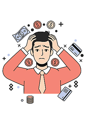 남자 일러스트 한명 성인 달러 동전 신용카드 찡그림 고민 빚 우울감 손짚기 성인남자한명만 국내일러스트 머리짚기 AI파일 1 감정 돈 모션 표정 사람 손짓 금융 경제 남자한명만 성인남자만 파일형식 벡터