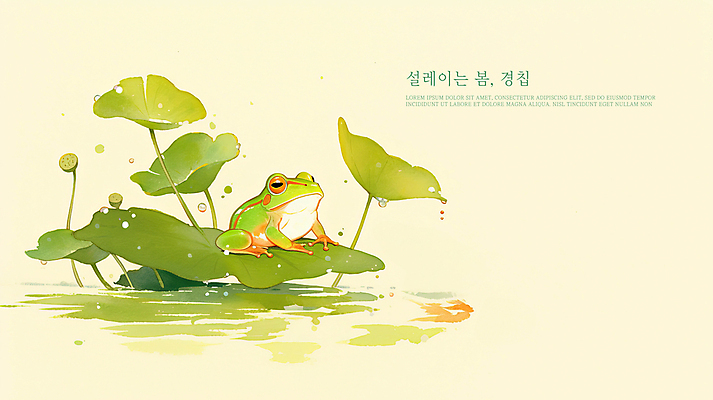 PSD 일러스트 개구리 앉기 사람없음 초록색 봄 연못 연잎 경칩 국내일러스트 계절 컬러 잎 모션 양서류 절기 파일형식