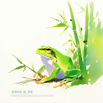PSD 일러스트 개구리 앉기 사람없음 초록색 봄 대나무 경칩 국내일러스트 나무 계절 컬러 모션 양서류 절기 파일형식